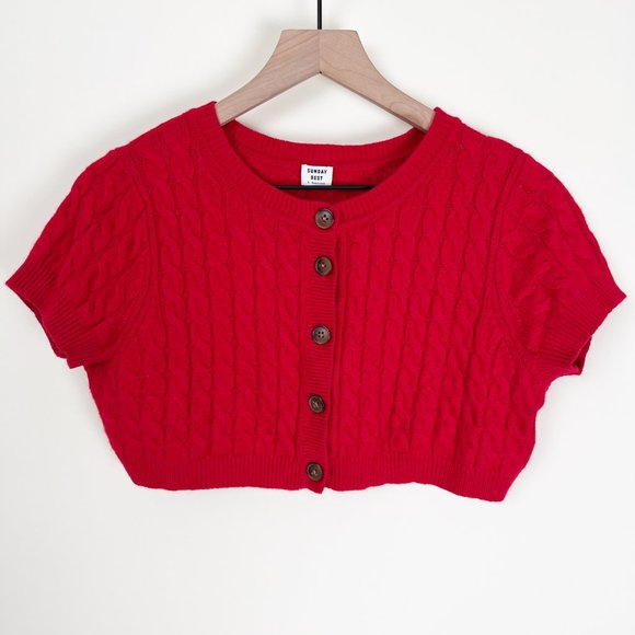 Aritzia Sunday Best Effie Cardigan Sweater Cable Knit Wool Alpaca Cropped Preppy - Picture 10 of 11